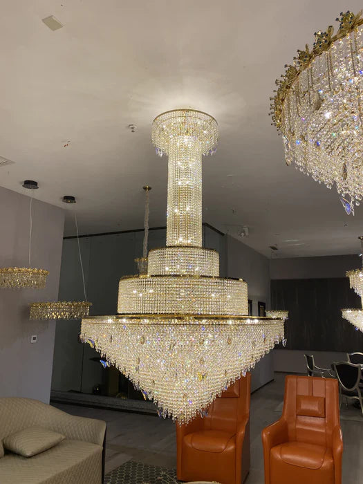 European-style Oversized Luxury Tiered Crystal Chandelier in Gold Finish Art Butterfly Crystal Decorative Light Fixture for Foyer/Staircase