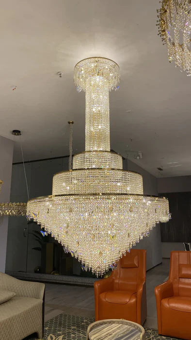 European-style Oversized Luxury Tiered Crystal Chandelier in Gold Finish Art Butterfly Crystal Decorative Light Fixture for Foyer/Staircase