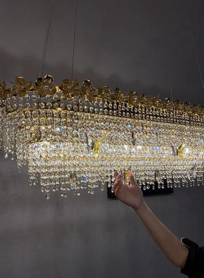 New Modern Luxury Rectangle Art Design Butterfly Crystal Chandelier for Kitchen Island/Dining Area