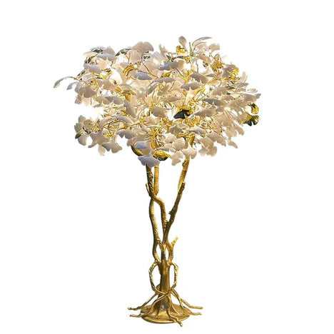 Luxury Creative White Ceramic Ginkgo Biloba Copper Branch Art Design Tree Floor Lamps for Living Room/Bedroom/Dressing Room