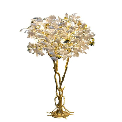 Gold White Ceramic Ginkgo Leaf Copper Branch Floor Lamps For Living Room Bedroom Beauty Salon