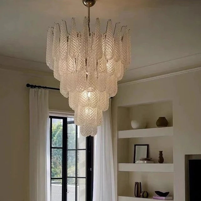 Multi-layered White Plaid-pattern Teardrop Chandelier for Living Room/Bedroom