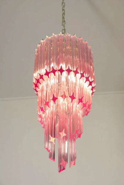 Barbie Pink Italian Creative Compass-star Spiral Crystal Chandelier Modern Romantic Designer Decorative Light Fixture