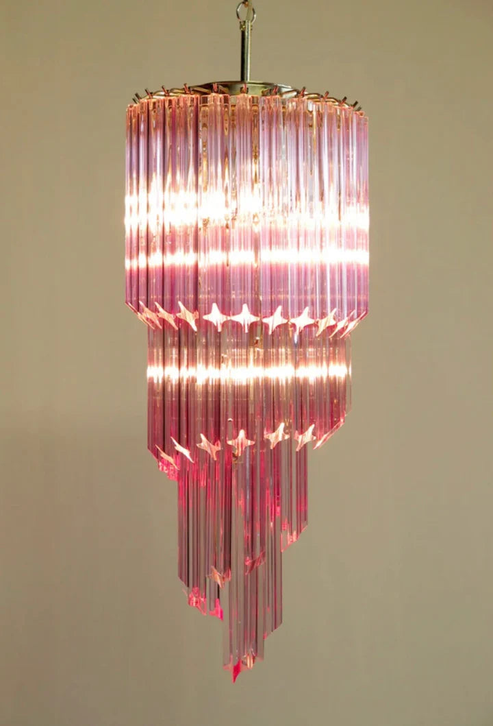 Barbie Pink Italian Creative Compass-star Spiral Crystal Chandelier Modern Romantic Designer Decorative Light Fixture