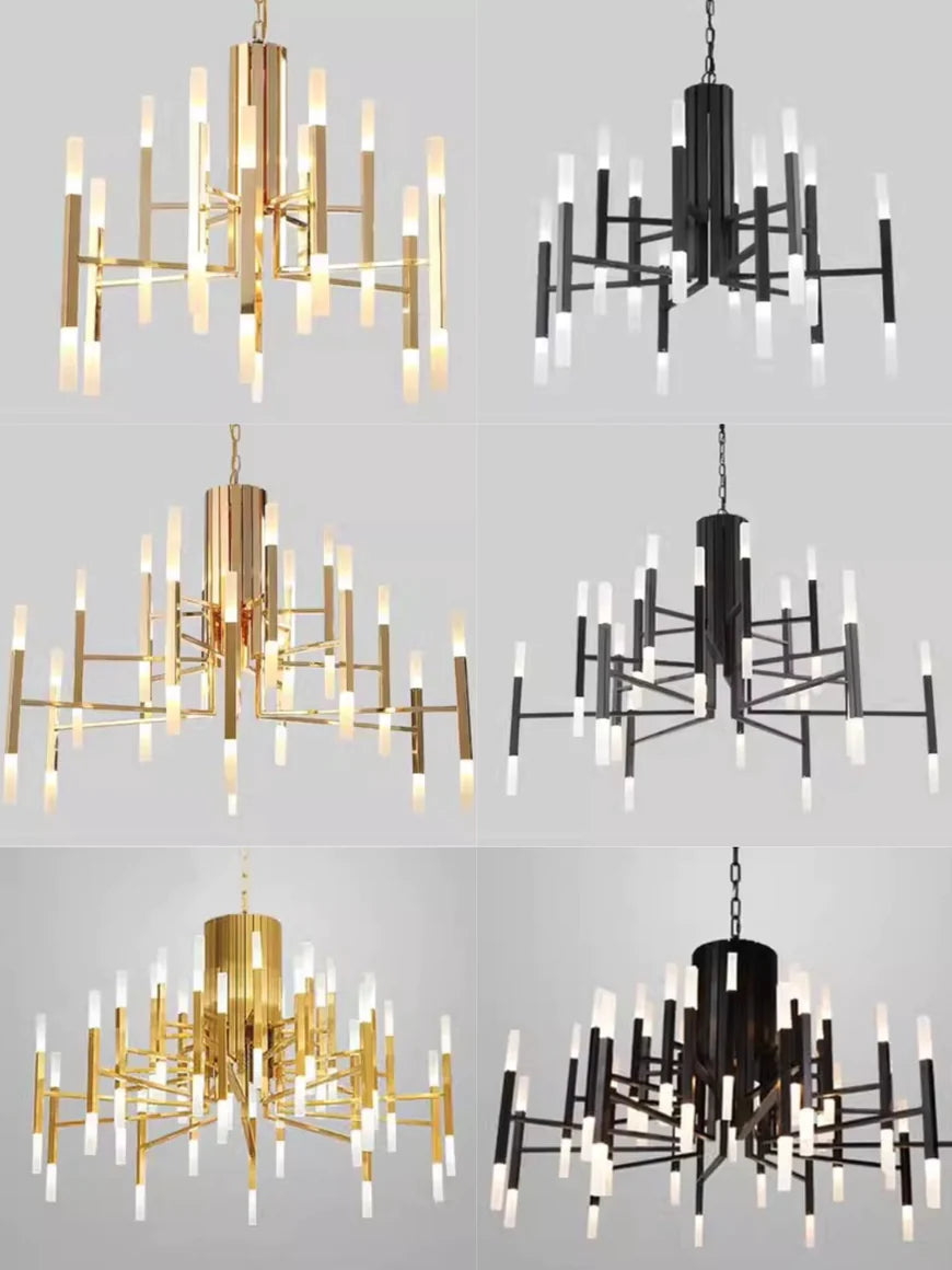 Post-Modern Meteor Acrylic Chandelier in Gold/Black