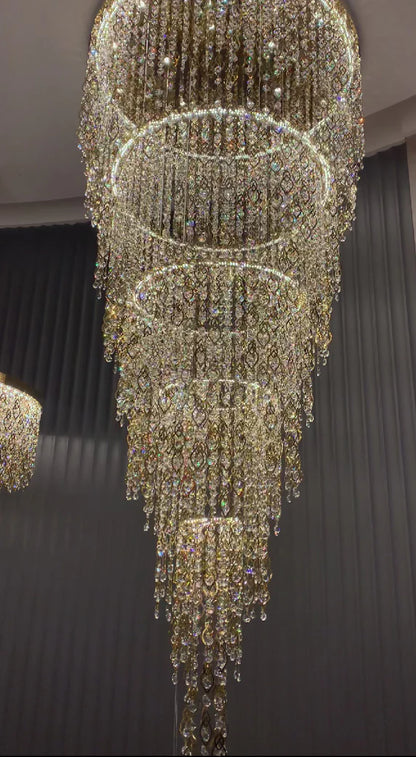 Modern Round 5-Layer Crystal Tassel Chandelier for Villa/Staircase/Foyer/Living Room