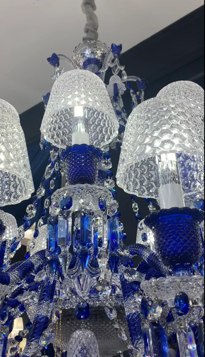 Luxury Vintage Blue Crystal Lampshade Chandelier for Living Room/Staircase/Foyer