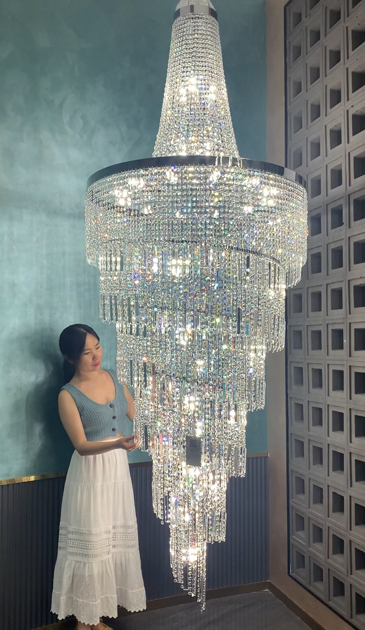 Modern Crystal Tassel Chandelier for High-ceiling/Foyer/Staircase