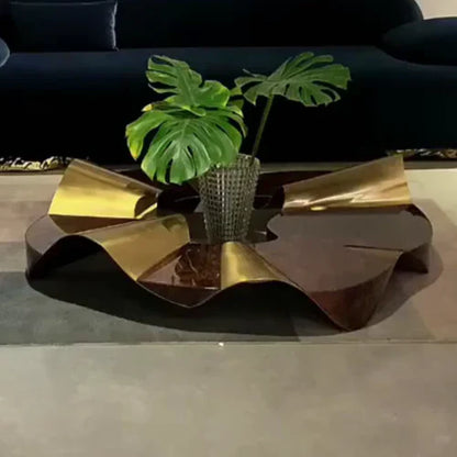 Luxury Gold Wave Natural Pomegranate Veneer Paint Coffee Table