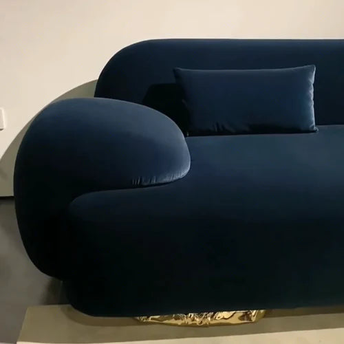 Luxury Dark Peacock Blue Fabric Copper Decoration Sofa