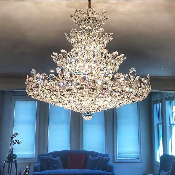 Luxury Empire Floral Crystal Chandelier With 4 Layers Modern Light Fixture for Foyer/ Living Room