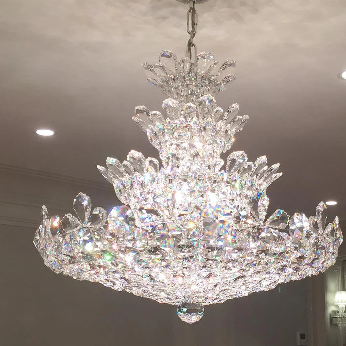 Luxury Empire Floral Crystal Chandelier With 4 Layers Modern Light Fixture for Foyer/ Living Room