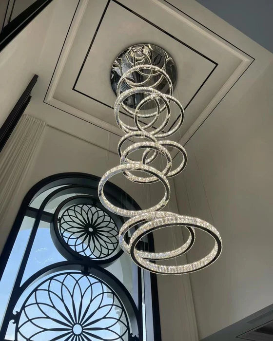 Modern Layered Ring Crystal Chandelier For High Ceiling Living Room /Foryer/Stairscase