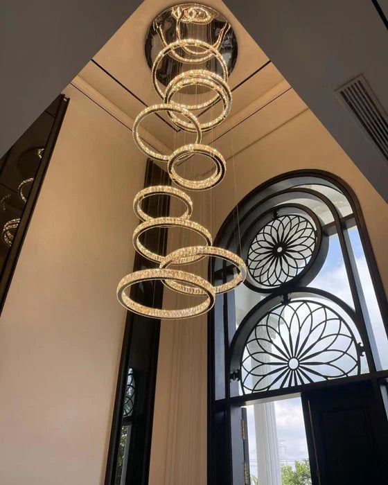 Modern Layered Ring Crystal Chandelier For High Ceiling Living Room /Foryer/Stairscase