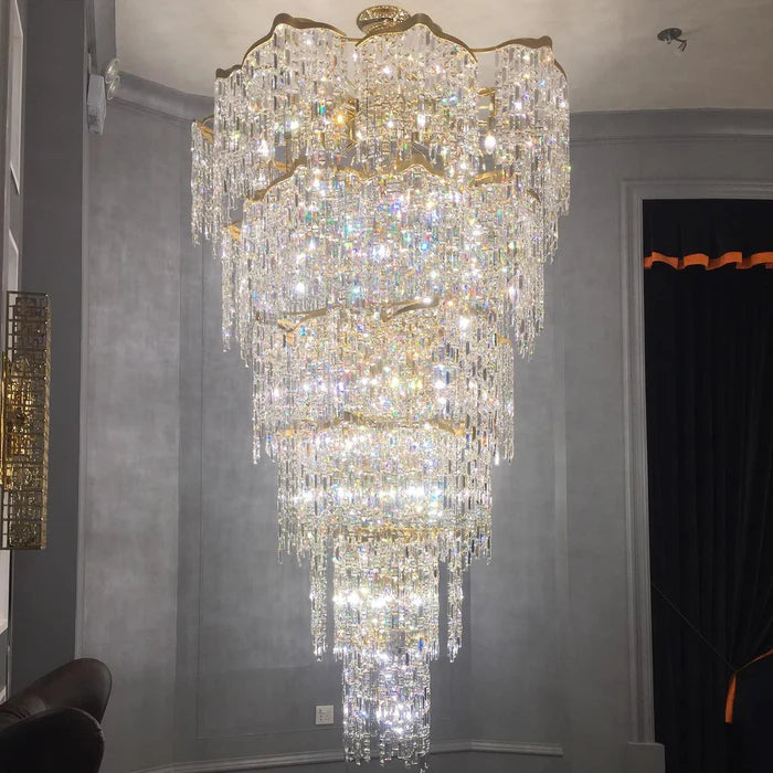 Oversized European Multi-layers Golden Luxury Crystal Chandelier Villa/High-ceiling/Foyer