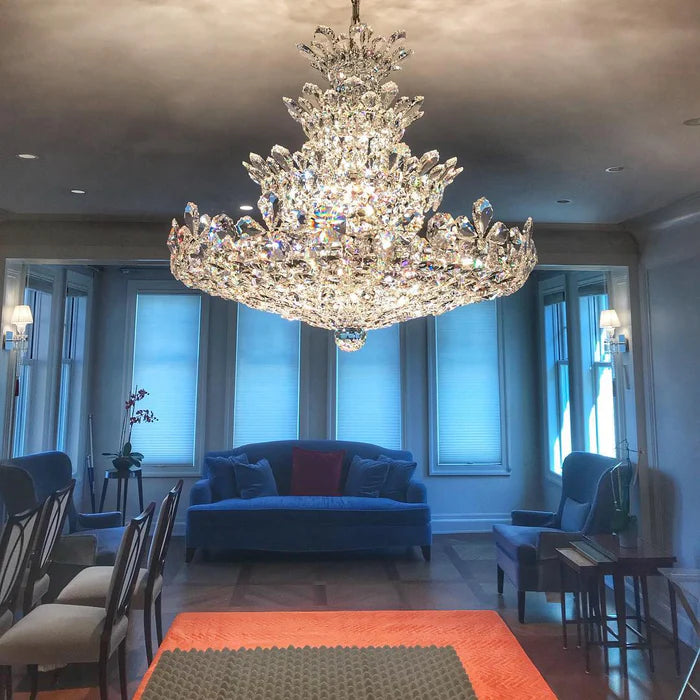 Luxury Empire Floral Crystal Chandelier With 4 Layers Modern Light Fixture for Foyer/ Living Room