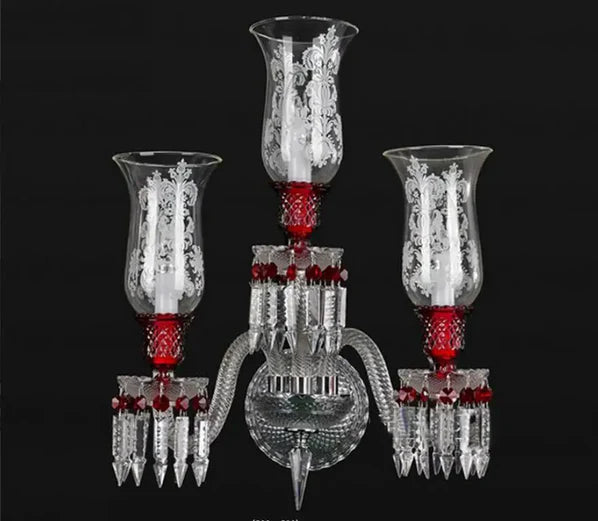 Luxury 3-Arm Candle Light Red Crystal Wall Light