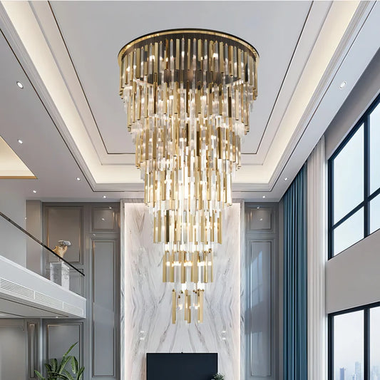 Modern Luxury 7-Tiered Floating Glass Chandelier Flush Mount for High-ceiling/Staircase/Duplex