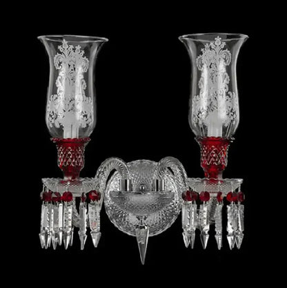 Luxury 2-Arm Candle Liight Red Crystal Wall Light