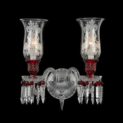 Luxury 2-Arm Candle Liight Red Crystal Wall Light