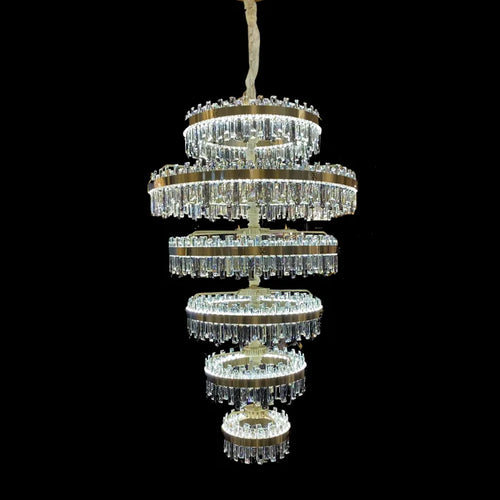 Luxury 6-Tier Ring Crystal Chandelier for High-ceiling