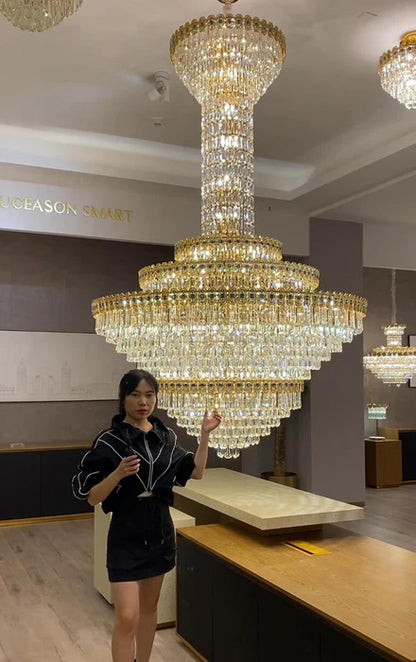 Luxury Extra Large Conical Crystal Chandelier for High Celling Living Room/Foyer