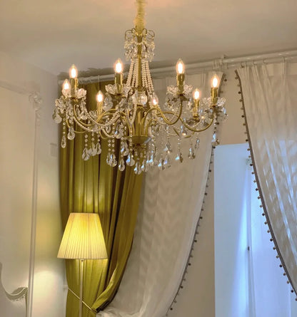 Vintage Romantic Pearl Brass Princess Style Candle Chandelier for Bedroom/ Restaurant/L