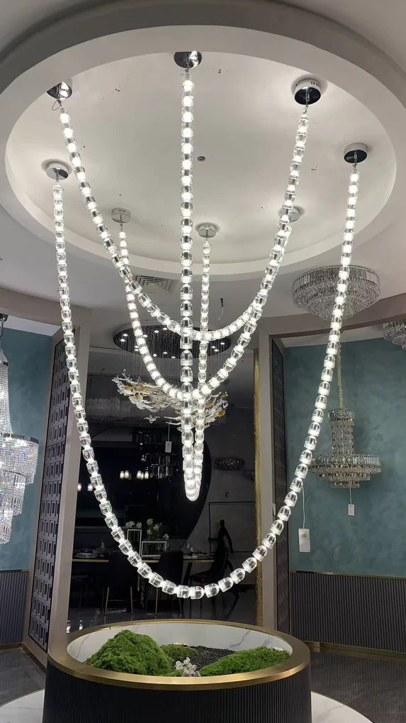 Modern Bullet Crystal Chain Chandelier for Living Room/Staircase/Foyer/Hotel/Restaurant