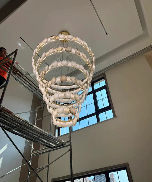 Modern Multi-layer White Marble Chandelier for Staircase/Foyer