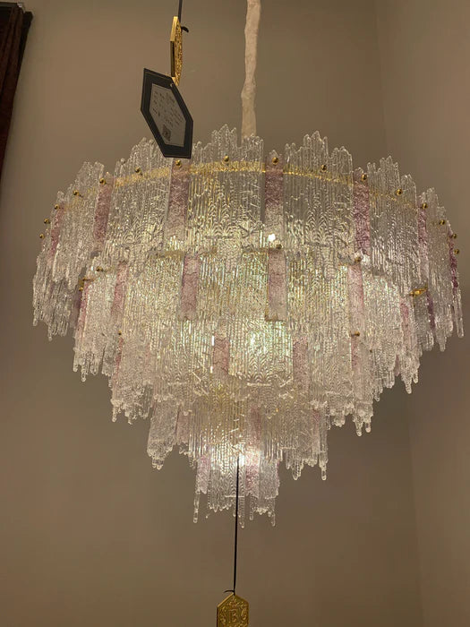 Light Luxury 5-Tier Round Pink/Blue Crystal Chandelier for Living Room/Bedroom