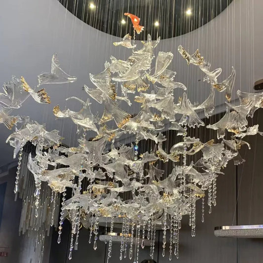 Modern Floating Maple Leaves Raindrop Crystal Chandelier