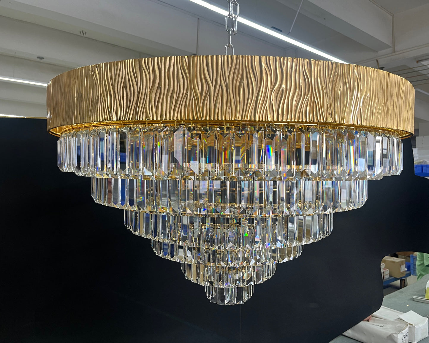 Oversized Light Luxury Modern Gold Round/Oval Crystal Ceiling Chandelier Set for Living/Dining Room