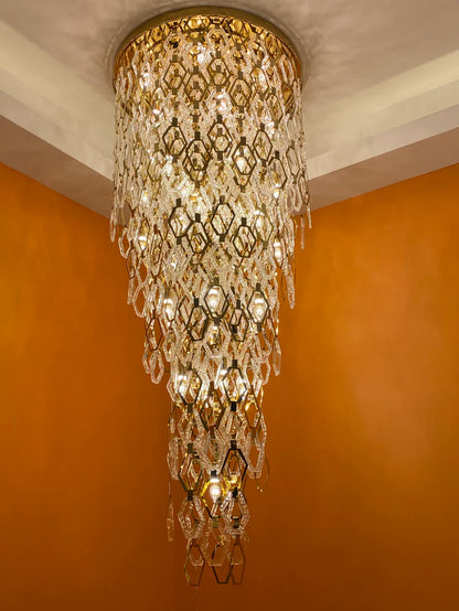 Modern Flush Mount Hexagon Crystal Chandelier for Staircase/Foyer