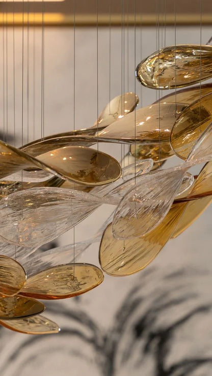 Luxury High-End Glass Leaves Floating Chandelier for Hotel/Villa/Living Room