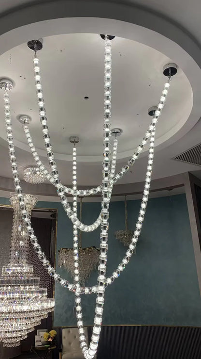 Modern Bullet Crystal Chain Chandelier for Living Room/Staircase/Foyer/Hotel/Restaurant