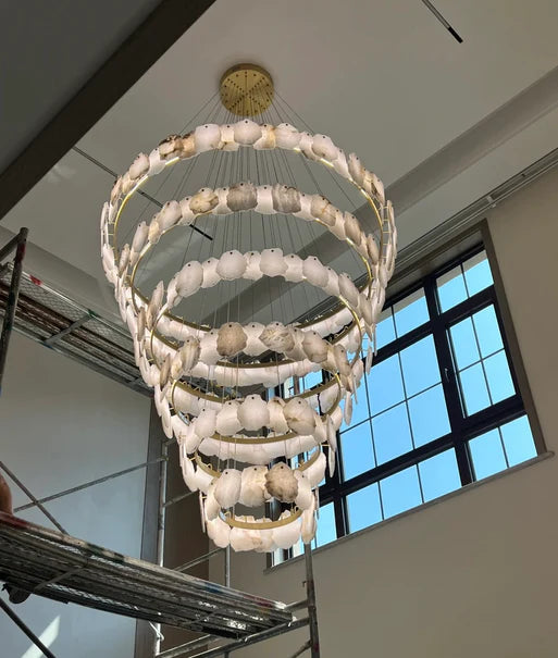 Modern Multi-layer White Marble Chandelier for Staircase/Foyer