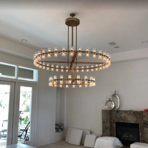 Round 1/2-Tier Brass/Black/Chrome Rings Crystal Chandelier for Hotel/Restaurant/Living Room