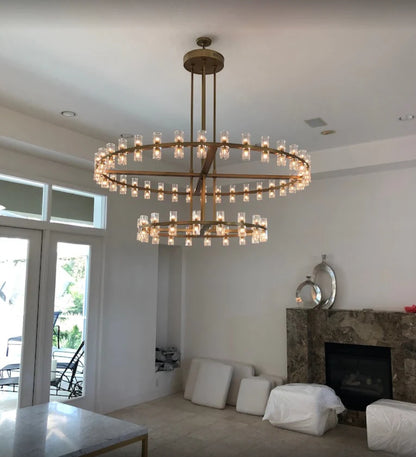 Round 1/2-Tier Brass/Black/Chrome Rings Crystal Chandelier for Hotel/Restaurant/Living Room