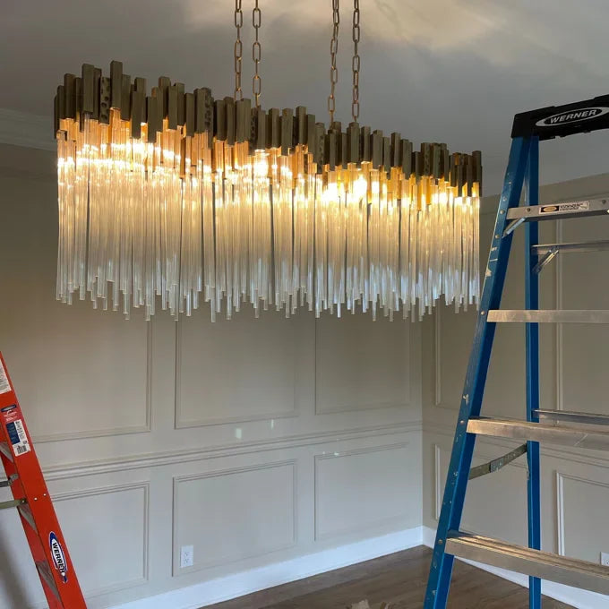 Modern Rectangular Glass Chandelier for Dining Room