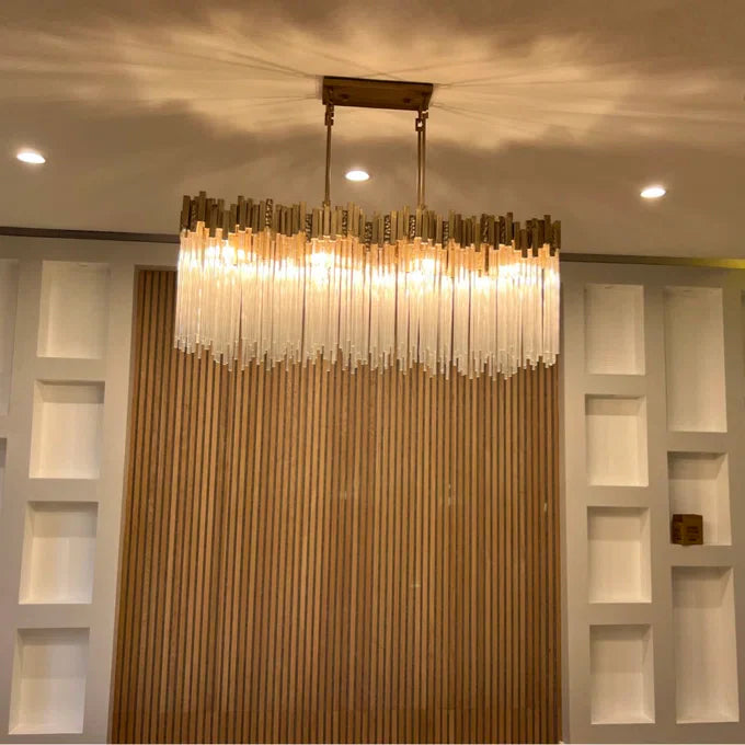 Modern Rectangular Glass Chandelier for Dining Room