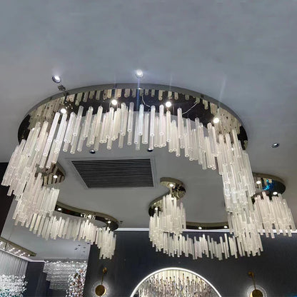 Modern Irregular Floating Hollow Glass Cylinder Chandelier for Living Room/Hotel/Restaurant