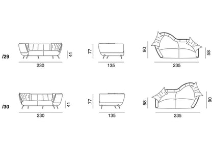 Irregular Loveseats Sofa in Espresso/Black/Leather Upholstery