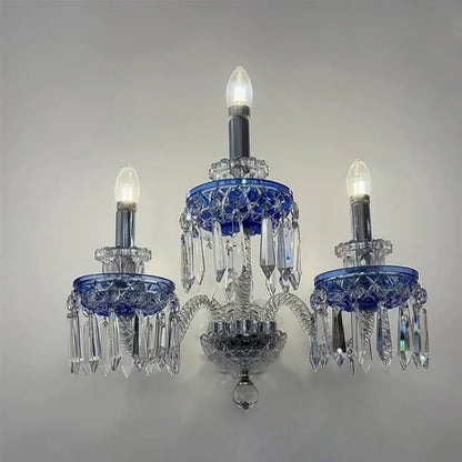 Luxury 3-Candle Blue Crystal Wall Light