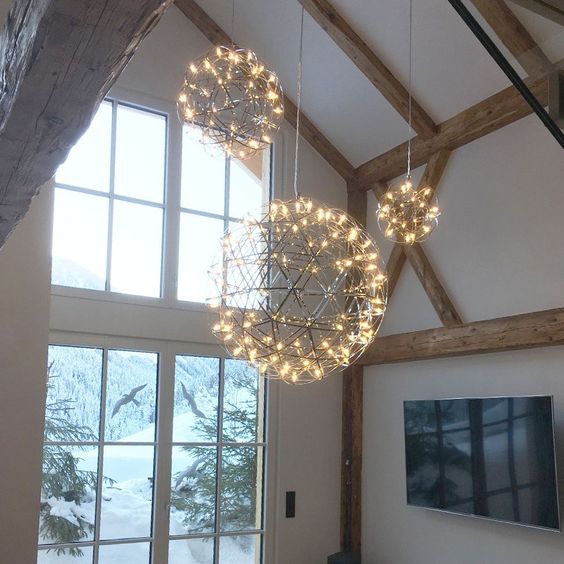 Round Starry Sky Chandelier Light Fire Ball Ceiling Lighting for Living Room/Cottage