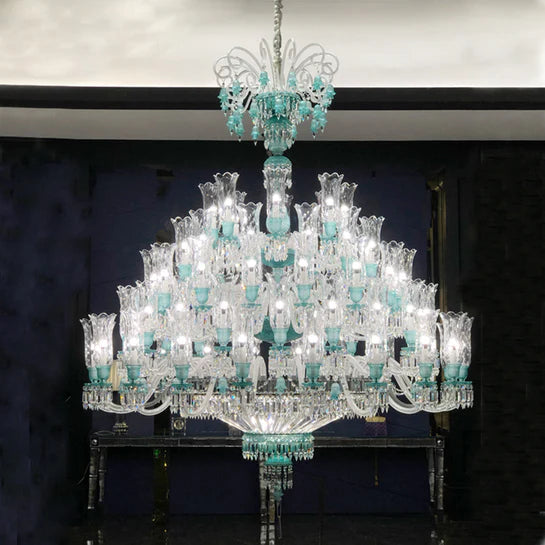 Luxury Classic Candle Light Tiffany Green Crystal Chandelier for Living Room/Staircase/Foyer