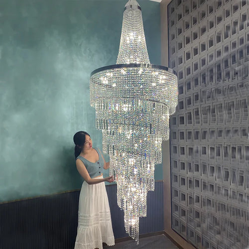 Modern Crystal Tassel Chandelier for High-ceiling/Foyer/Staircase