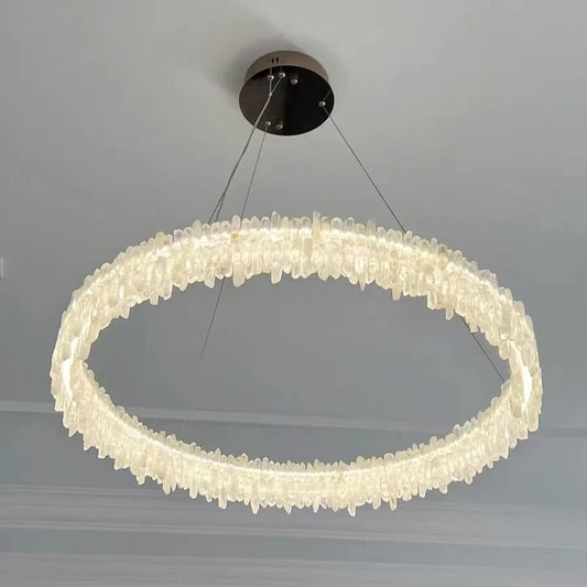 Modern Round Natural Stone Crystal Chandelier