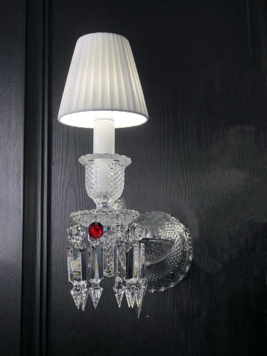 Customized Luxury 1-Light Crystal Wall Light with White Lampshade