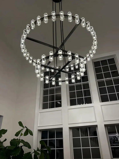 Round 1/2-Tier Brass/Black/Chrome Rings Crystal Chandelier for Hotel/Restaurant/Living Room