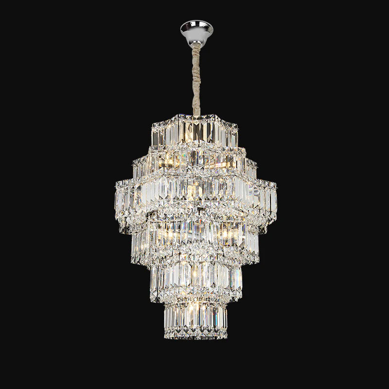 Extra Large Plaza Hall Multi-Tier Crystal Chandelier Foyer Living Room Staircase Ceiling Lighting Fixture In Chrome/ Silver Finish